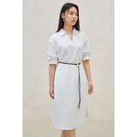 独束 大码女装极简V翻领堆褶袖连衣裙2025夏季气质通勤职场穿搭