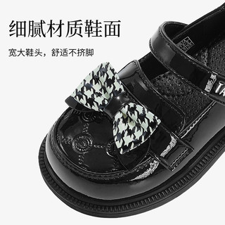 泰兰尼斯公主皮鞋秋季女童演出小皮鞋防滑耐磨雅黑休闲鞋 酒红 33码