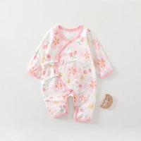 咕乐呀嘟纯棉无骨新生儿春秋连体衣初生儿蝴蝶衣和尚服 0-6个月婴儿哈衣服 粉桃花（夏季长袖蝴蝶衣） 52码（宝宝体重4-8斤 52cm