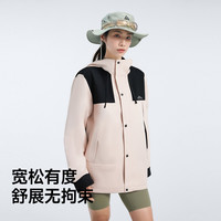 龙狮戴尔户外春秋耐磨夹克男女同款2025宽松显瘦拼色连帽休闲外套 卡其/黑色 3XL