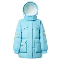 【甜美多巴胺】女款短款派克撞色大口袋连帽时尚保暖羽绒服外套