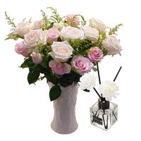 京东鲜花百合8朵+玫瑰10支送配草1束共3束鲜花色源头直发