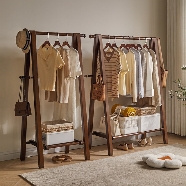 家逸 纯榉木衣帽架卧室挂衣架落地衣服架子家用折叠实木房间晾衣架