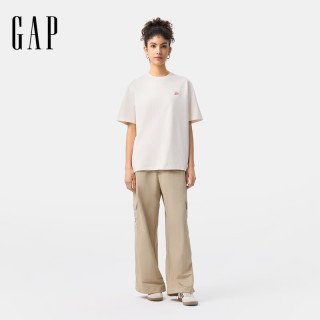 Gap 女装春季款纯棉logo印花短袖T恤宽松休闲上衣727407 米色 L (170/88A) 亚洲尺码