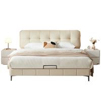 全友家居白巧奶油风真皮软包床主卧室落地高箱储物收纳双人大床真皮床 【储物 | 牛皮】单床 1.5x2米【头层黄牛皮+饱满大靠包】