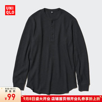 UNIQLO 优衣库 开业价男装/女装华夫格亨利领套头衫长袖T恤纯色休闲475353 475353/09黑色 L /175/100A