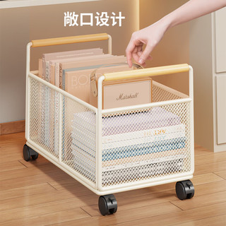 林家小子工位放包神器书包收纳篮小推车书本放置筐可移动书箱桌下置物架盒 白色大号-带轮