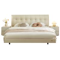 全友家居皮艺悬浮床1.8x2米主卧室双人大床奶油风头层牛皮真皮软包床 牛皮|悬浮款|单床+床头柜*1 1.8米【宽大床屏+感应灯带】