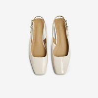 百思图2025夏季通勤粗跟方头包头后空女一字带凉鞋B2001BH5 米色 39