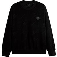 GXG男装  黑色绒感暗纹满印柔软长袖卫衣圆领GEX13115183 黑色 2XL