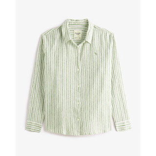 ABERCROMBIE & FITCH女装25春夏经典小麋鹿亚麻混纺欧若风通勤长袖衬衫KI140-5081 绿色条纹 XXS (160/80A)