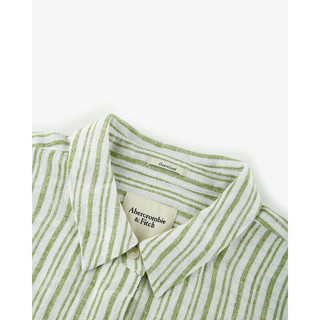 ABERCROMBIE & FITCH女装25春夏经典小麋鹿亚麻混纺欧若风通勤长袖衬衫KI140-5081 绿色条纹 XXS (160/80A)
