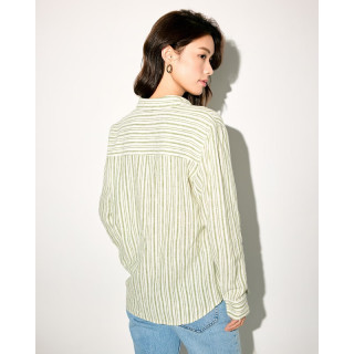 ABERCROMBIE & FITCH女装25春夏经典小麋鹿亚麻混纺欧若风通勤长袖衬衫KI140-5081 绿色条纹 XXS (160/80A)