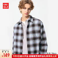 优衣库惊喜价男装/女装法兰绒格子衬衫/长袖衬衣棉质休闲薄外套481224 480767/61水蓝色 L /175/100A