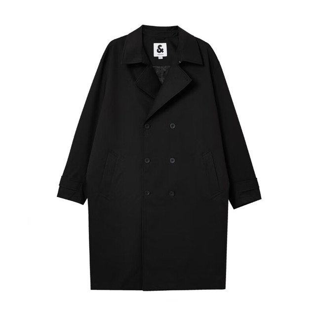 杰克琼斯 春季中长款双排扣静奢风衣 E40黑色