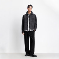 杰克·琼斯（JACK&JONES）25年男装秋季男士毛呢外套纯色羊毛100%毛呢外套男短款呢子大衣 E39黑珍珠灰 XL （185）