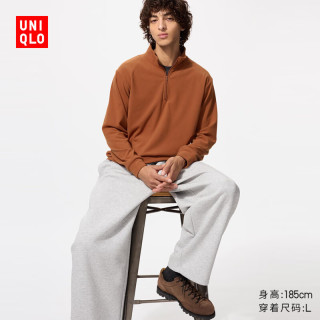 优衣库男装柔滑弹力摇粒绒半拉链套头衫/长袖481184 28 深橙色 M /170/92A