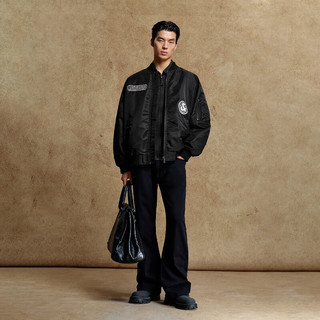 杰克·琼斯（JACK&JONES）男装棉服时尚毛巾刺绣贴布棒球领廓形休闲保暖外套上衣225309007 BLACK  （175）
