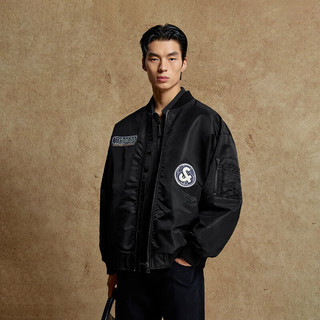 杰克·琼斯（JACK&JONES）男装棉服时尚毛巾刺绣贴布棒球领廓形休闲保暖外套上衣225309007 BLACK  （175）