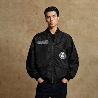 杰克·琼斯（JACK&JONES）男装棉服时尚毛巾刺绣贴布棒球领廓形休闲保暖外套上衣225309007 BLACK  （175）
