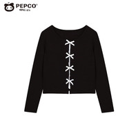 小猪班纳女童春秋假两件打底上衣2025设计感气质长袖修身对开上衣 蝶翅黑 120 *身高110-120cm