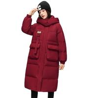 雪中飞秋冬保暖女士直筒显瘦版型可拆卸帽长款过膝女士羽绒服女 红色|1235 M /165/88A