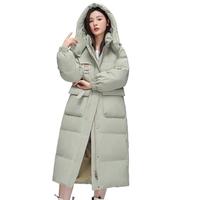 雪中飞秋冬保暖女士直筒显瘦版型可拆卸帽长款过膝女士羽绒服女 豆绿色|4186 S /160/84A