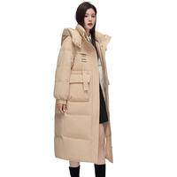 雪中飞秋冬保暖女士直筒显瘦版型可拆卸帽长款过膝女士羽绒服女 卡其色|7101 L /170/92A