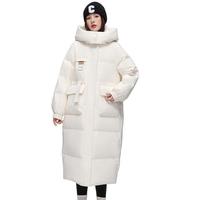 雪中飞秋冬保暖女士直筒显瘦版型可拆卸帽长款过膝女士羽绒服女 米白|8011 XL /175/96A