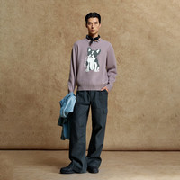 杰克·琼斯(JACK&JONES)男装25年秋冬季毛衣男士雪尼尔亲肤法斗狗宽松休闲圆领针织打底衫 灰紫色PURPLE DOVE 常规 L (180)