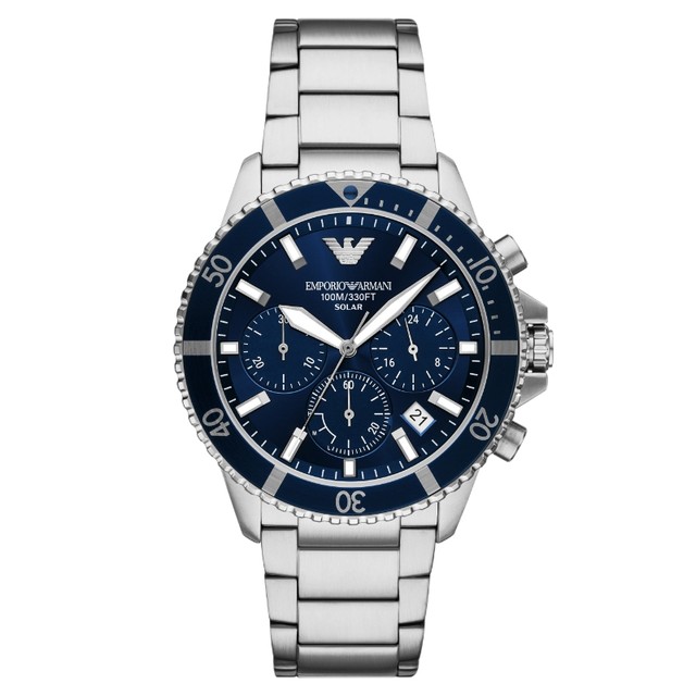值选、淘金币可用：EMPORIO ARMANI 阿玛尼 水鬼系列 男表 三眼计时太阳能手表 AR11681 深海蓝