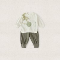 汉宫优品男宝宝周岁礼服春秋季卫衣两件套中国风红色喜庆儿童秋装男童套装 【腾龙戏月】象牙白 100