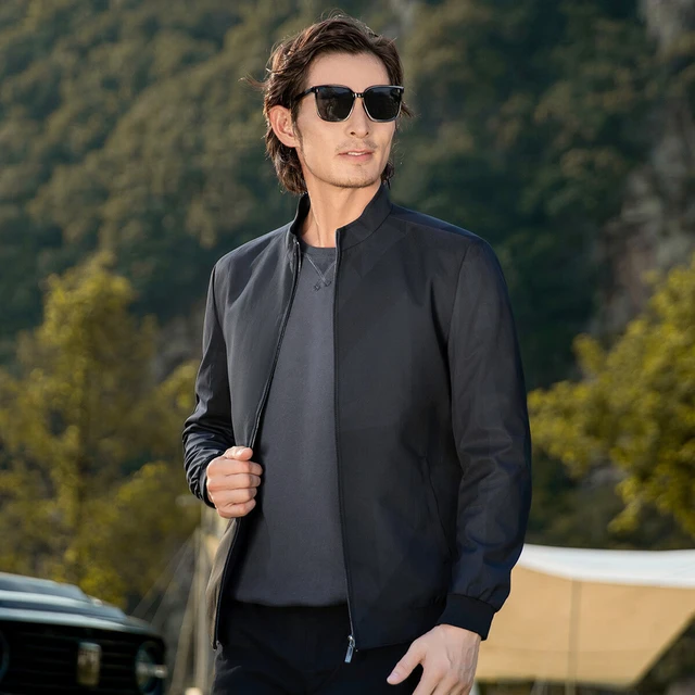 富铤（FORTEI）【高密防风】秋季立领暗纹中年男士简约百搭夹克外套男装上衣衣服