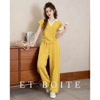 Et Boite/法文箱子 2025夏季时尚翻领短袖T恤高腰修身休闲阔腿裤套装分开卖