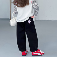 图图小象女童裤子2025秋装儿童春秋女孩校服童装运动裤中大童休闲卫裤 黑色 110 身高约110cm