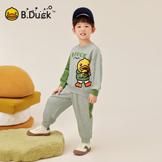 B.Duck小黄鸭童装儿童运动套装春秋男童卫衣卫裤2件套洋气女童 中花灰 130 cm