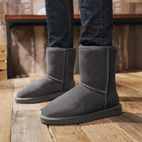 锁迪 Soddy 男款雪地靴男士棉鞋冬季保暖加绒牛皮中筒靴子大码高帮防滑厚棉靴