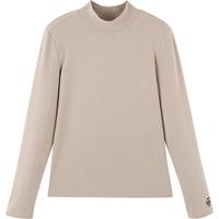 初语舒绒保暖长袖t恤女2024秋冬半高领修身创意刺绣打底衫 燕麦色 S