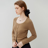 范思蓝恩23FS13182优雅方圆领针织衫春秋下摆开叉打底上衣 鸢尾黑 XS