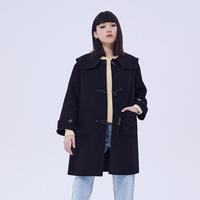 美特斯邦威 甜美减龄毛呢大衣牛角扣女秋冬休闲百搭女士外套