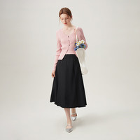 范思蓝恩粉色针织开衫外套女春装2024气质V领上衣24FS11246 粉色吊带 XL