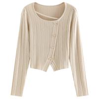 范思蓝恩法式优雅气质不对称设计针织衫女春季2024 24FS11234 杏色 M