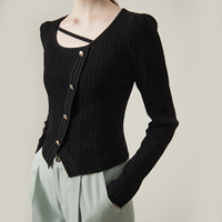 范思蓝恩法式优雅气质不对称设计针织衫女春季2024 24FS11234 黑色 XL