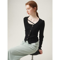 范思蓝恩法式优雅气质不对称设计针织衫女春季2024 24FS11234 黑色 L