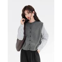 In's 【洋气假两件上衣】25年秋款气质简约圆领单排扣百搭针织衫女