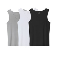 雅鹿3件装背心男夏季冰丝薄款修身大码运动健身打底无痕宽肩透气汗衫 白+黑+灰 L