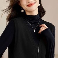 子牧棉麻2025秋冬装 女百搭叠穿双拉链V领针织马甲宽松时尚上衣3668 黑色 均码 (130以内)