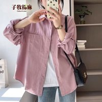子牧棉麻2025秋装 女百搭长袖韩版小众设计感衬衣宽松百搭衬衫8013 (建议95-115斤)