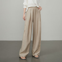 逸阳冰亚麻阔腿山本裤女2025年夏薄款淡人穿搭显瘦垂感宽松直筒裤 米杏色 33
