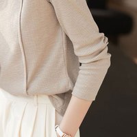 子牧棉麻2025秋装 女休闲简约设计感镂空显瘦百搭长袖打底衫上衣9977 小麦色 XL (130-145斤)